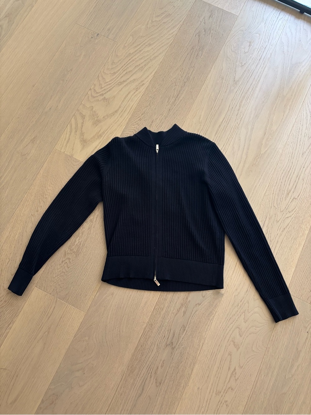 MaxMara Navy Zip-Front Ribbed Knit Jacket